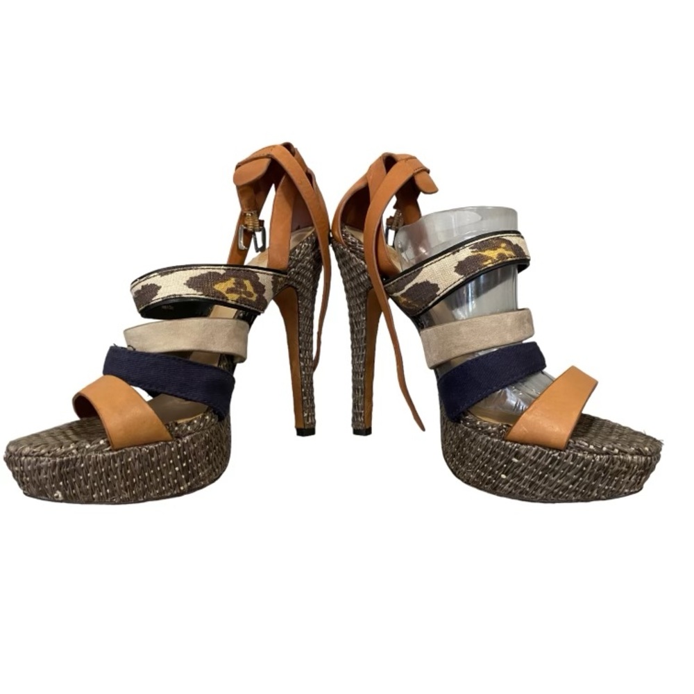 L. A. M. B.  Eben Raffia Strappy Platform Heels